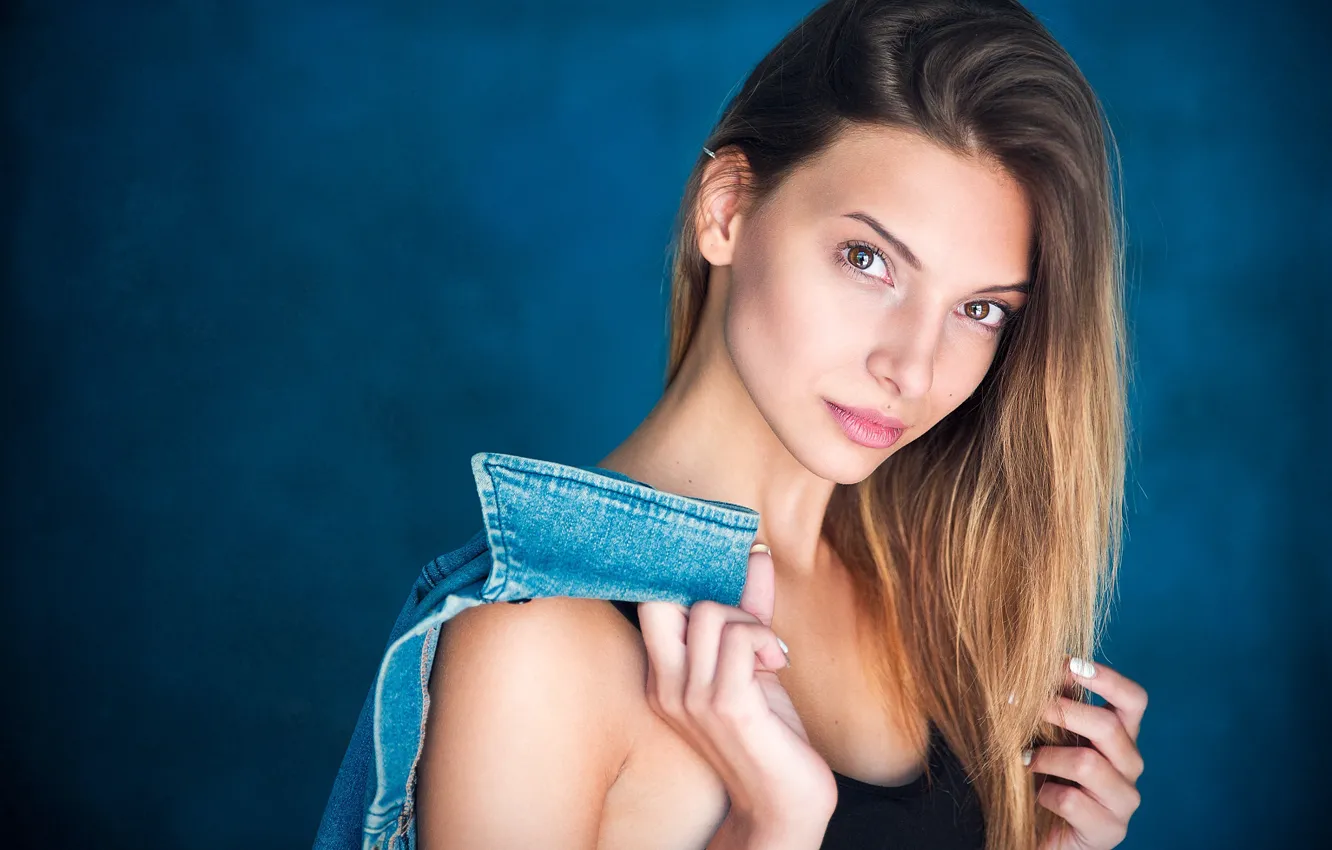 Photo wallpaper girl, long hair, brown hair, photo, model, bokeh, lips, face