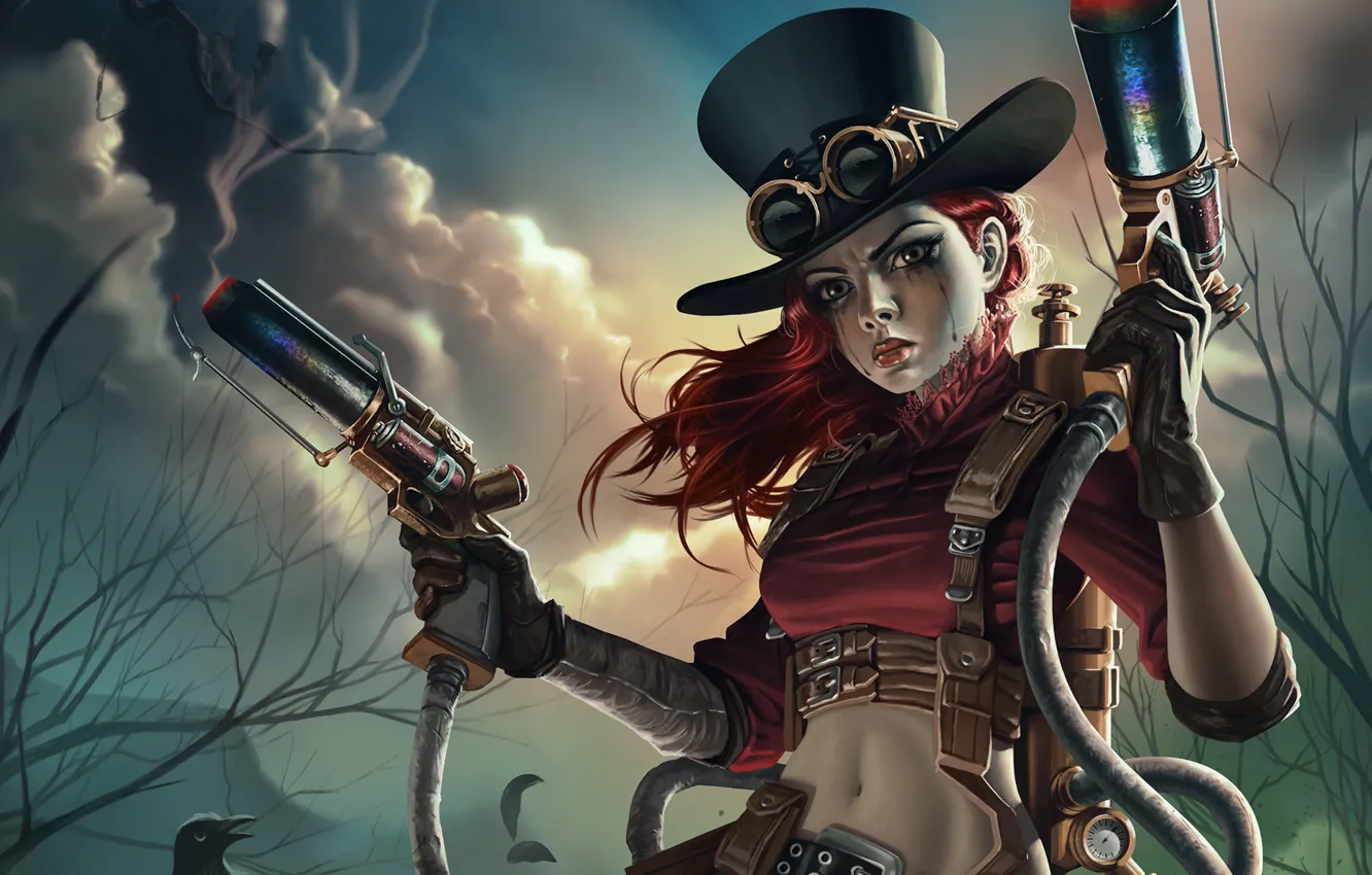 Photo wallpaper warrior, Weapons, Steampunk, makeup