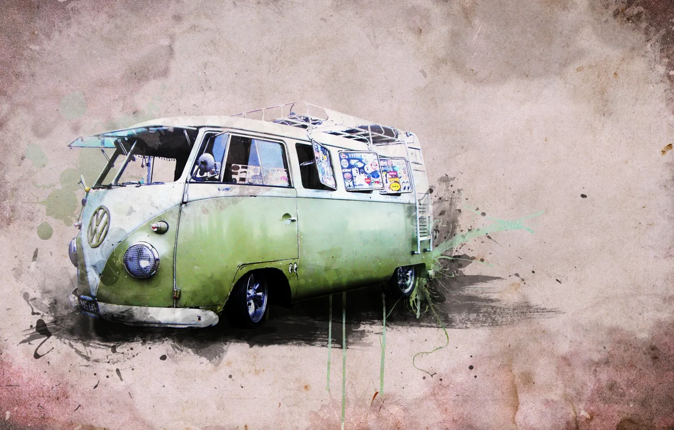 Photo wallpaper style, creative, Volkswagen, Creative, hippie van, Transporter 1 Samba BUS