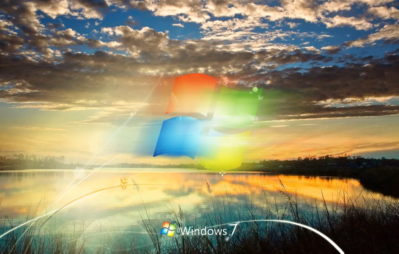 Photo wallpaper clouds, lake, logo, seven, Windows 7