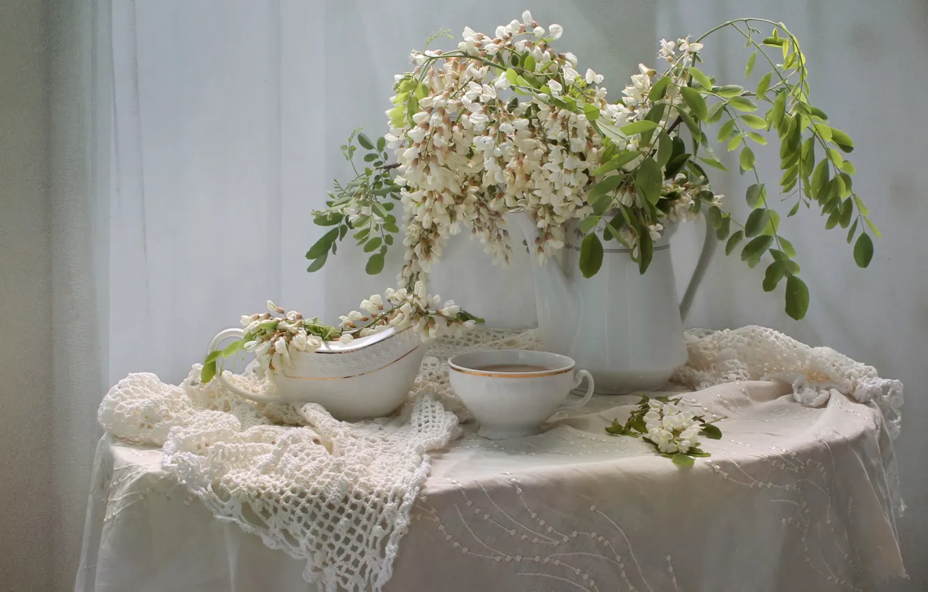Photo wallpaper white, coffee, acacia