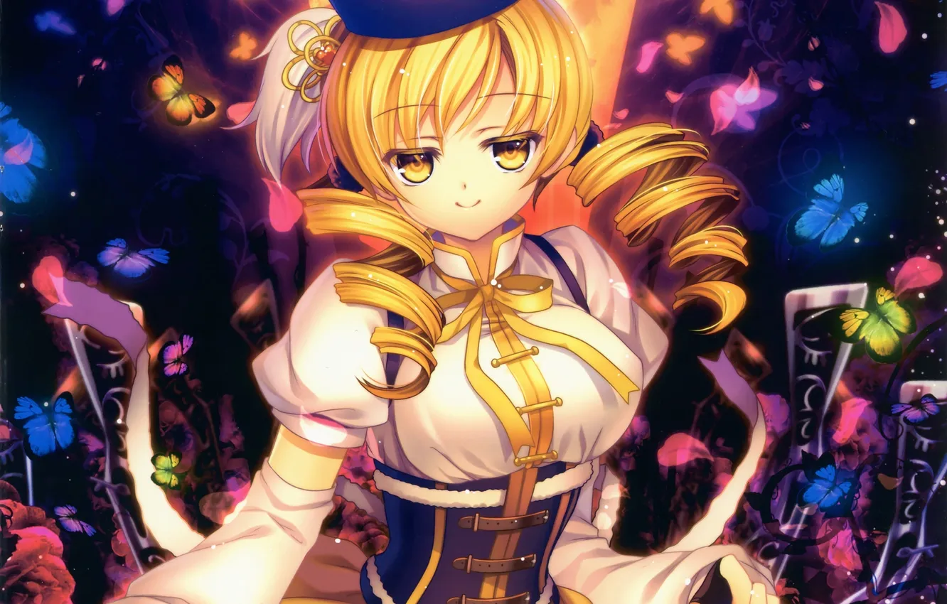 Photo wallpaper girl, butterfly, anime, art, takes, mahou shoujo madoka magica, Capura Lin, Girl Madoka