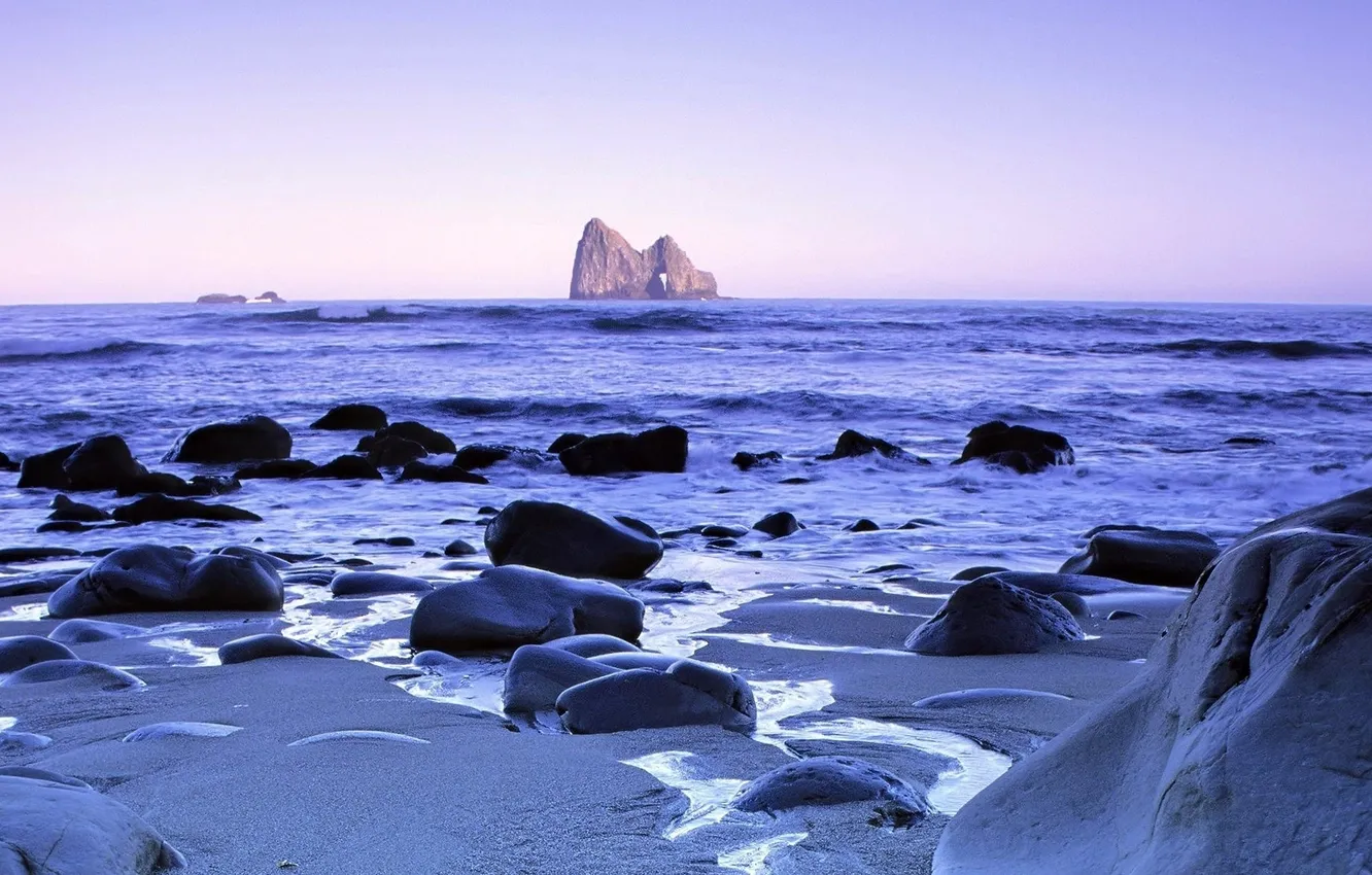 Photo wallpaper sea, wave, the sky, landscape, stones, shore, coast, view