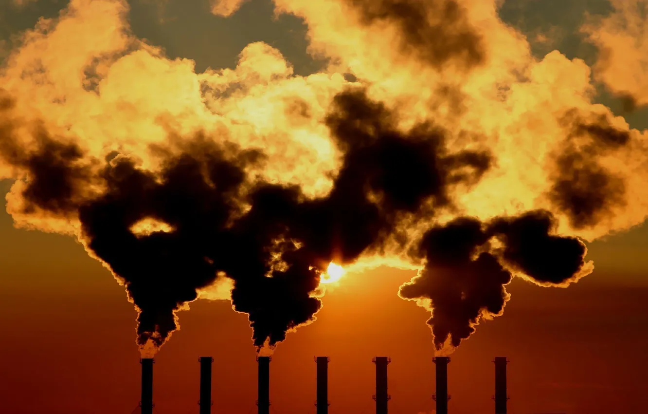 Photo wallpaper the sky, the sun, plant, smoke, pipe