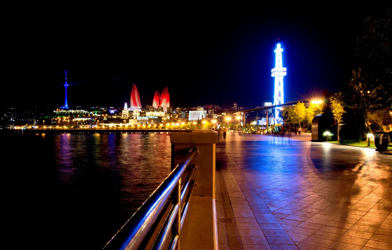 Photo wallpaper night, lights, light, night, Azerbaijan, Azerbaijan, Baku, Baku