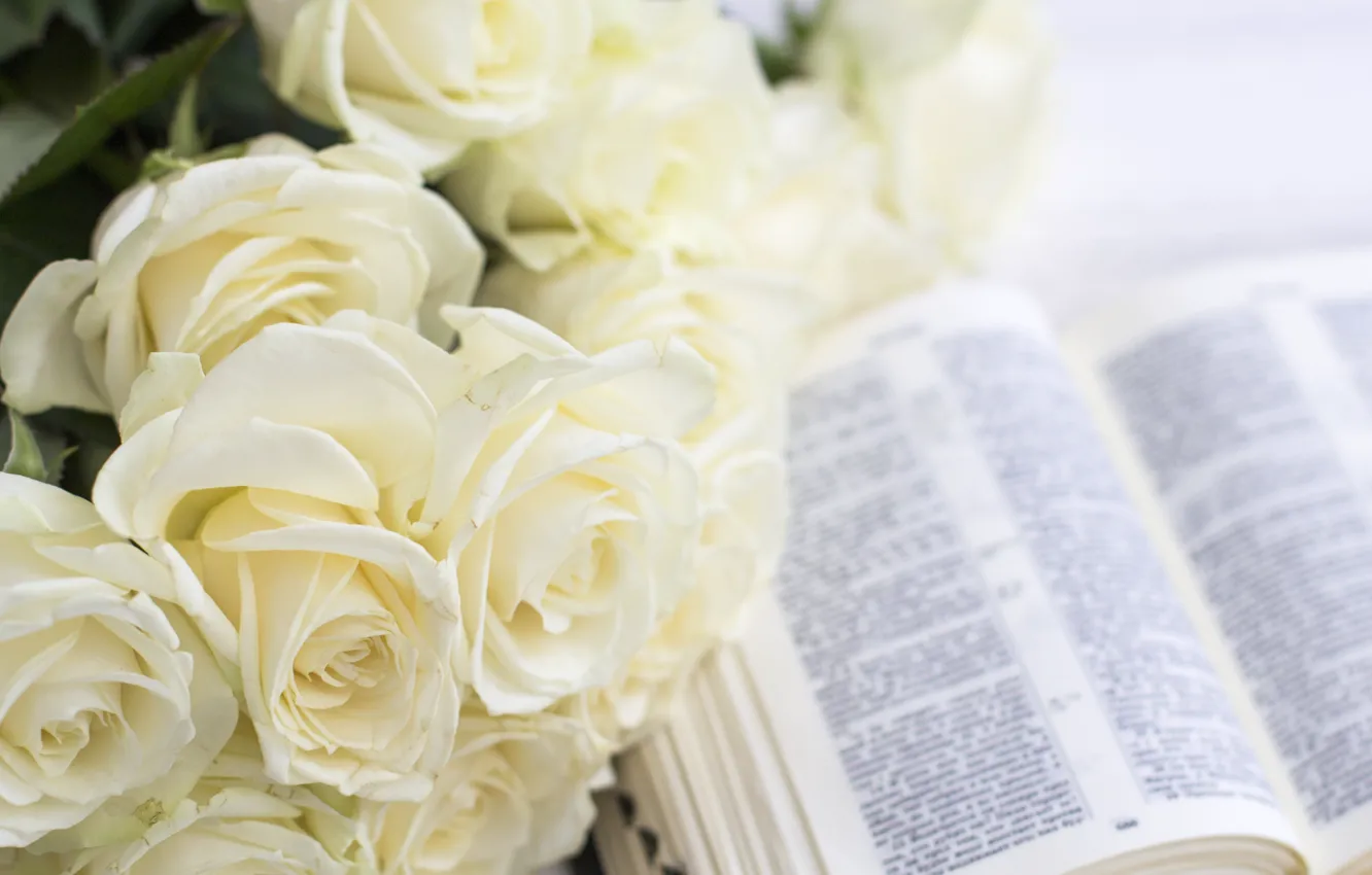 Photo wallpaper bouquet, buds, white roses