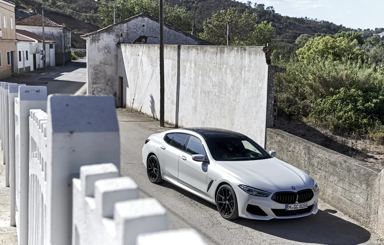 Photo wallpaper white, the fence, coupe, BMW, Gran Coupe, travel, 840i, 8-Series