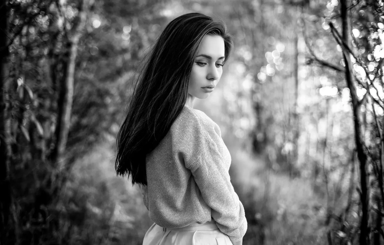 Photo wallpaper hair, sponge, the beauty, bokeh, magic b & W photo