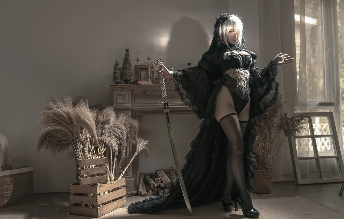 Photo wallpaper girl, sword, style, stockings, cosplay, Costume