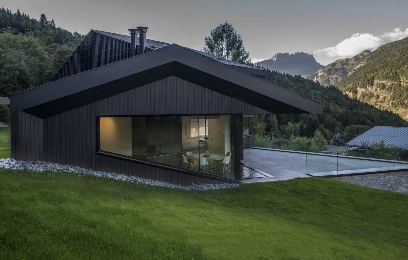 Photo wallpaper house, France, architecture, by Pierre Marchand Architectes, mountain resort, Cabin in Chamonix