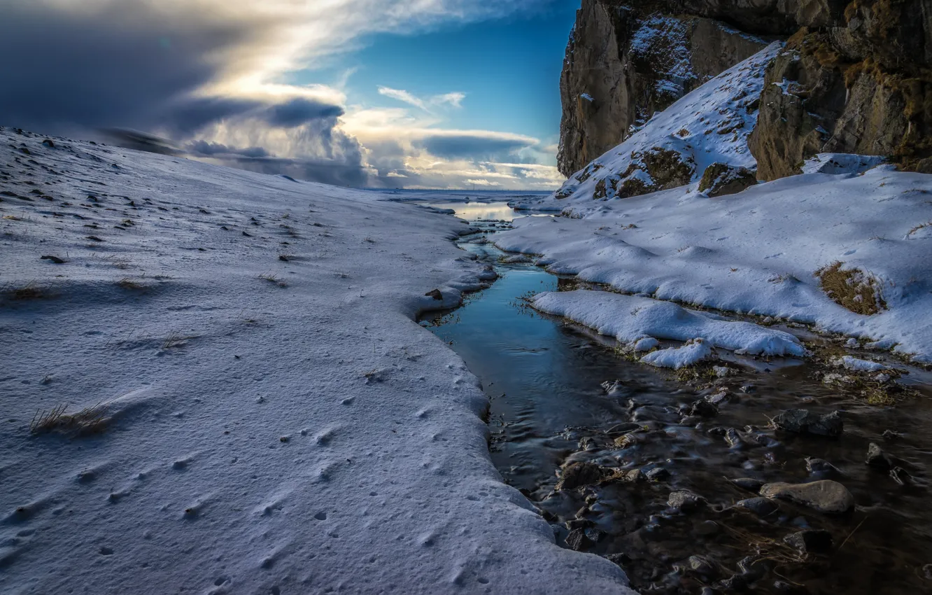 Photo wallpaper snow, river, Iceland