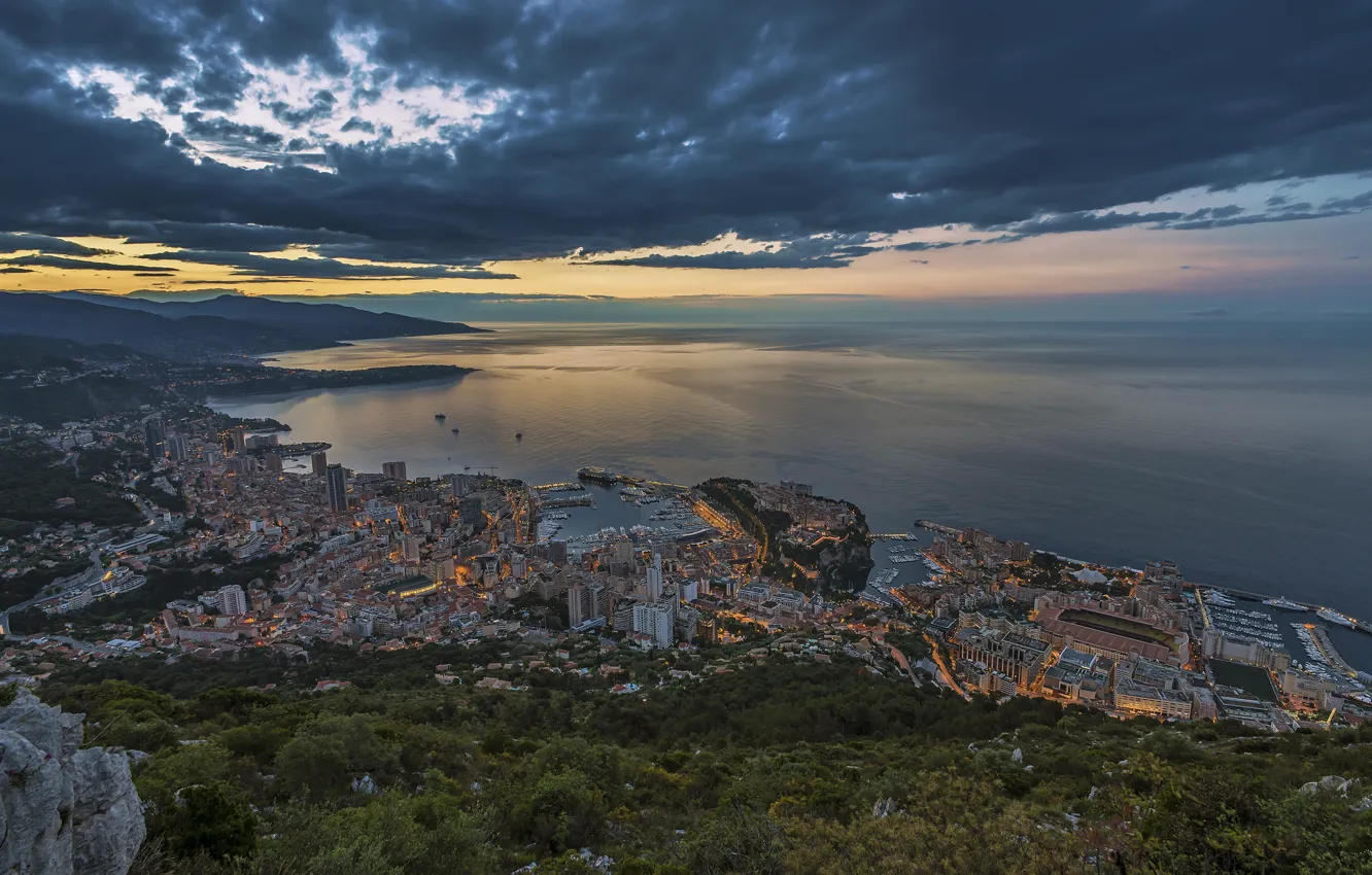 Photo wallpaper sea, mountains, panorama, Monaco