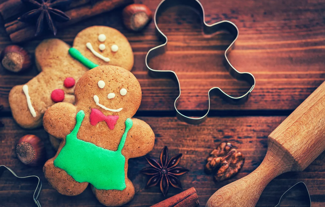 Photo wallpaper holiday, Board, Christmas, cookies, nuts, cinnamon, cakes, spices