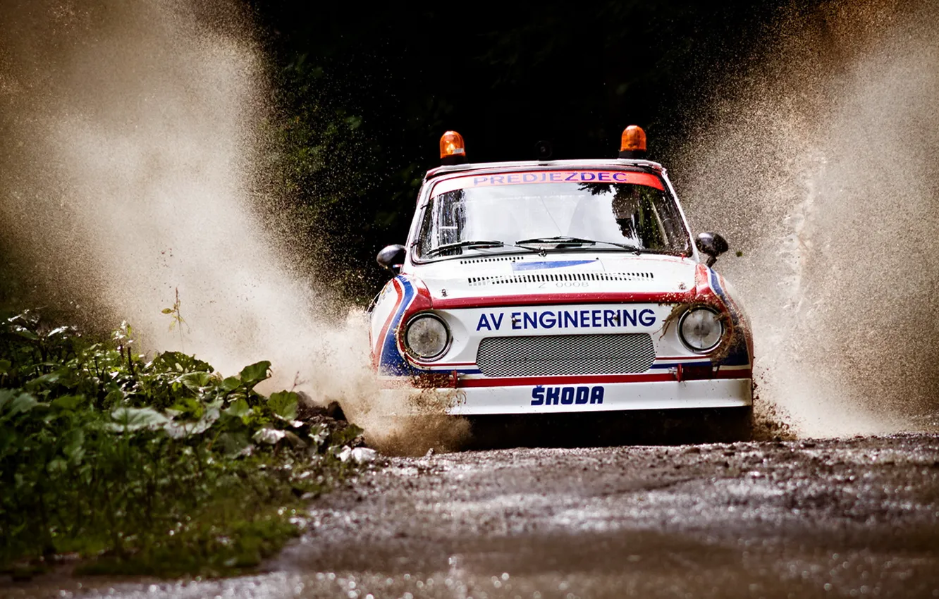 Photo wallpaper squirt, puddle, rally, rally, safety car