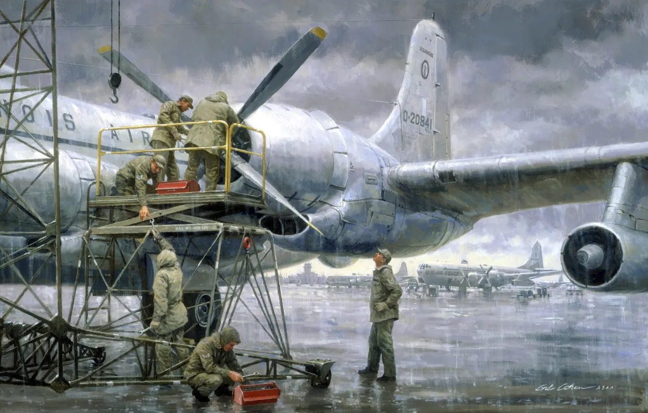 Photo wallpaper soldiers, repair, Samolet, Germany, Rhein-Main Air Base, April 1967, Creek Party by Gil Cohen