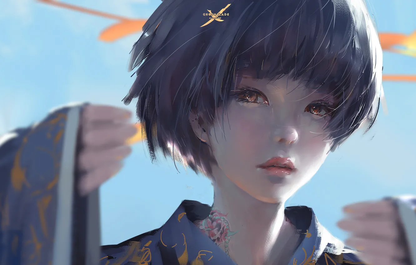 Photo wallpaper eyes, look, girl, figure, tattoo, art, artist, tattoo