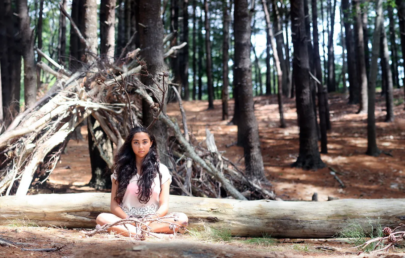 Photo wallpaper forest, girl, pose