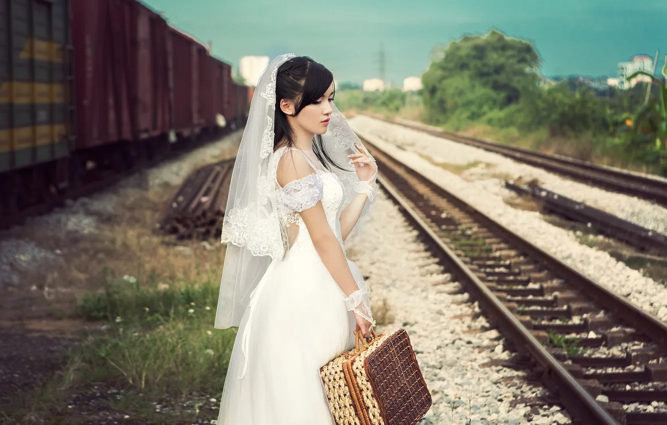Photo wallpaper girl, style, mood, railroad