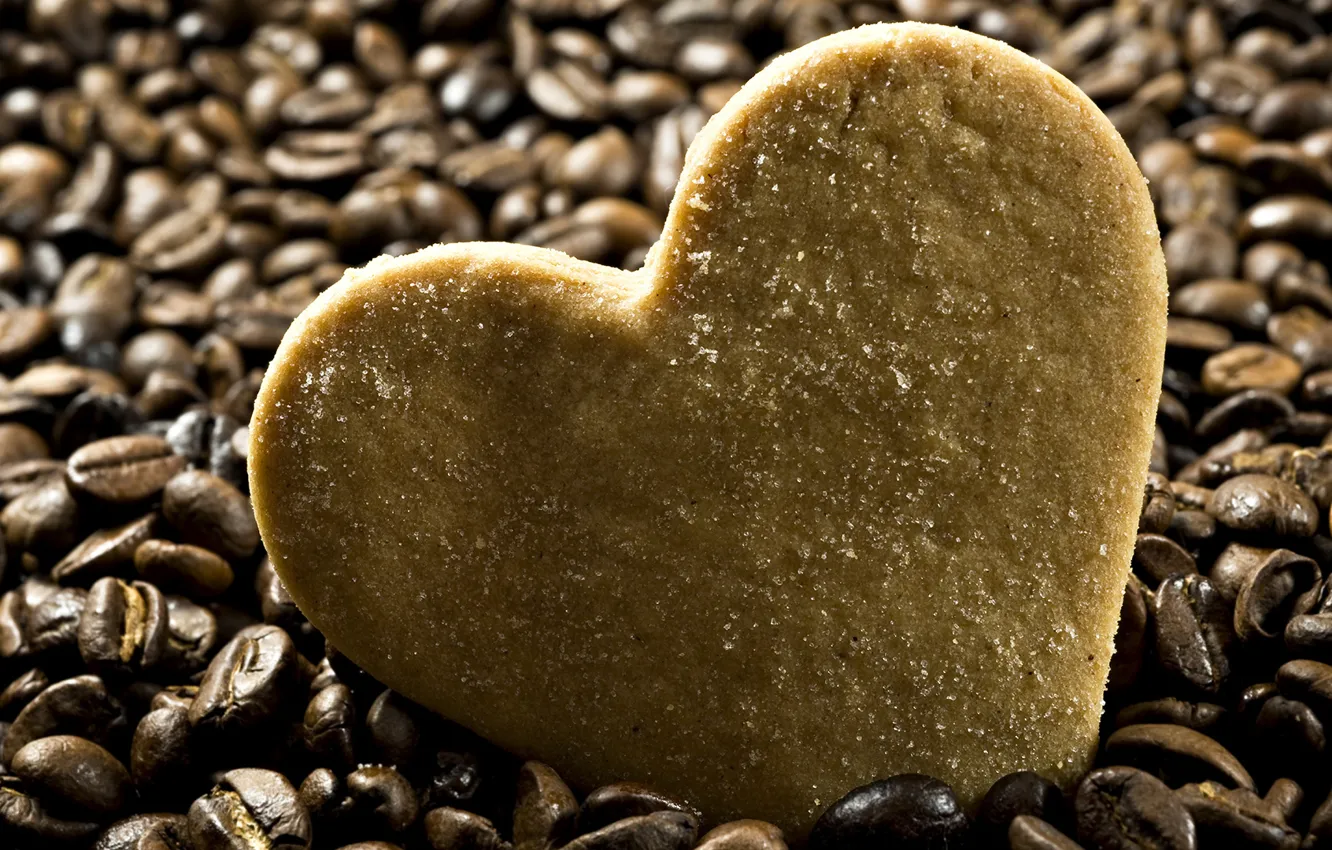 Photo wallpaper heart, coffee, food, grain, cookies, form