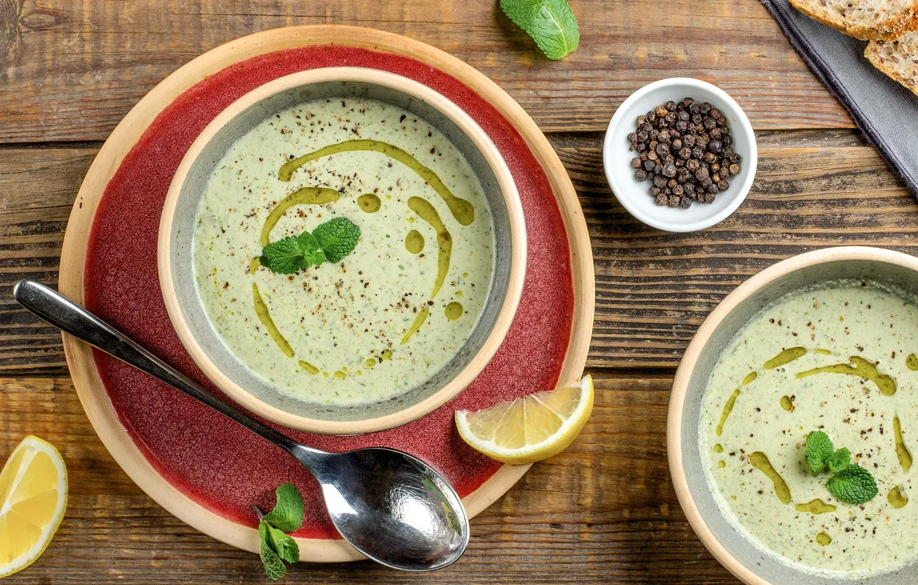Photo wallpaper lemon, spices, Basil, cream soup