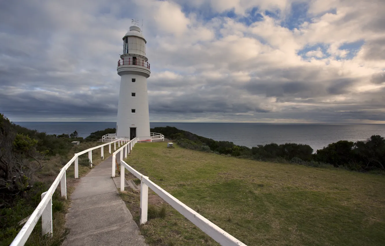 Photo wallpaper Clouds, Sea, Lighthouse, Horizon, Panorama, Australia, Clouds, Australia