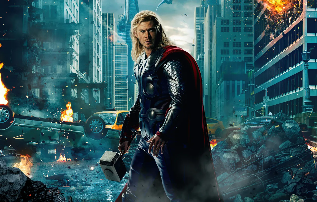 Photo wallpaper hammer, costume, poster, Marvel, comic, Thor, Thor, Chris Hemsworth
