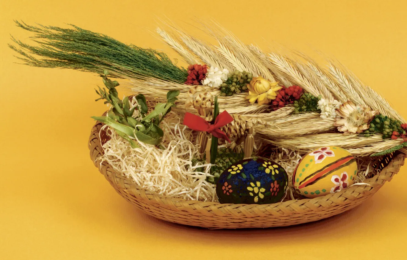 Photo wallpaper eggs, Easter, ears, basket, Pysanka