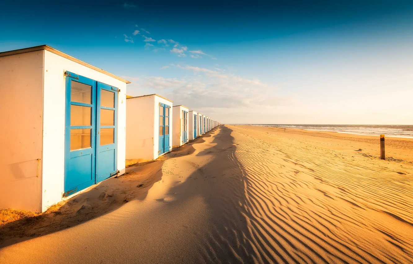 Photo wallpaper sea, beach, shore, Netherlands, Texel, beach house