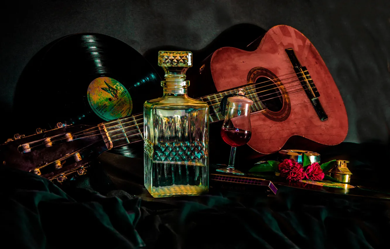 Photo wallpaper flowers, guitar, Mexico, art, vinyl, decanter, tequila