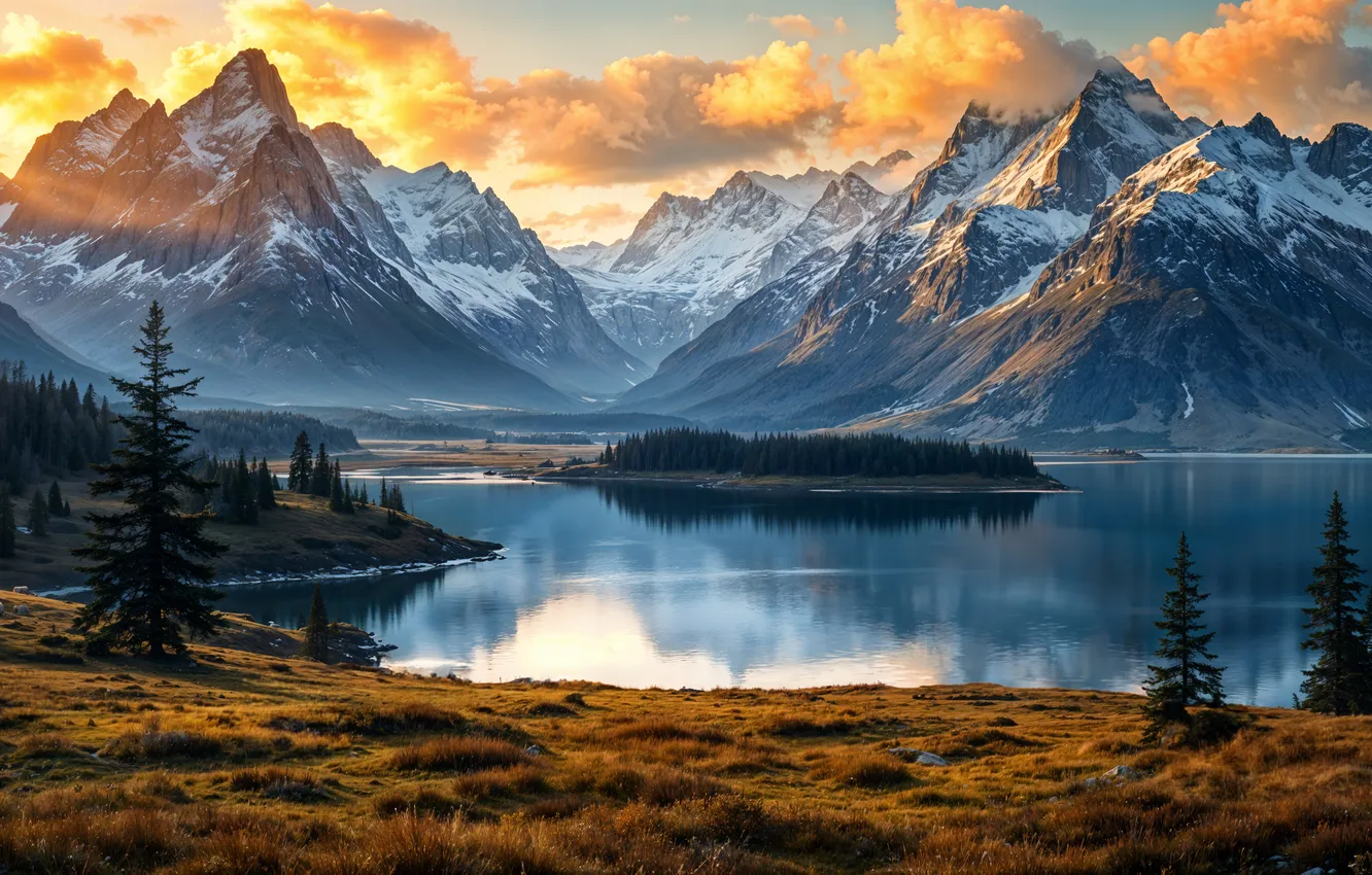 Photo wallpaper winter, snow, mountains, nature, river, landscape, winter, snowy