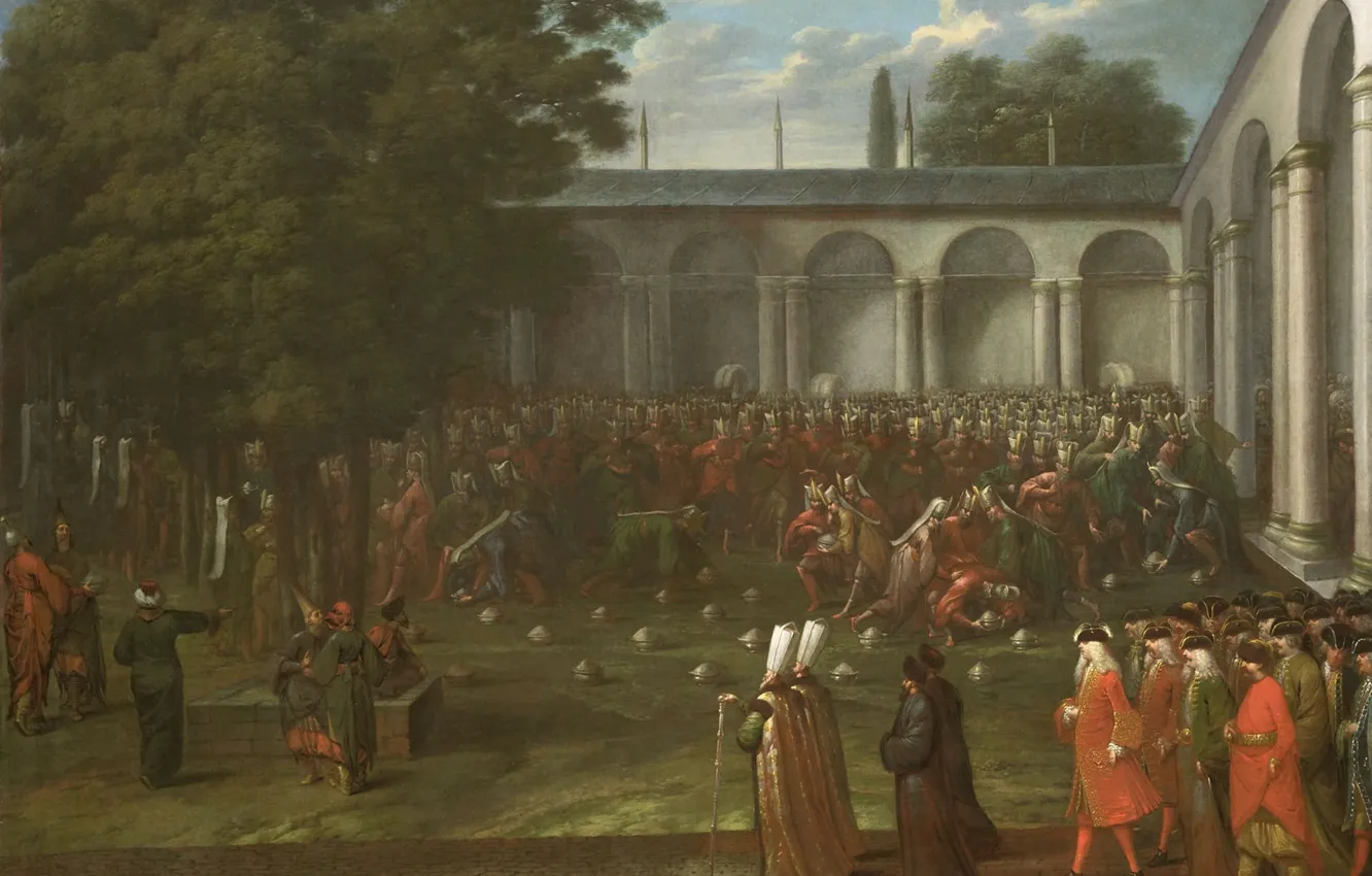 Photo wallpaper oil, picture, canvas, 1737, Jean Baptiste Van Moore, Jean Baptiste Vanmour, The ambassador goes through …