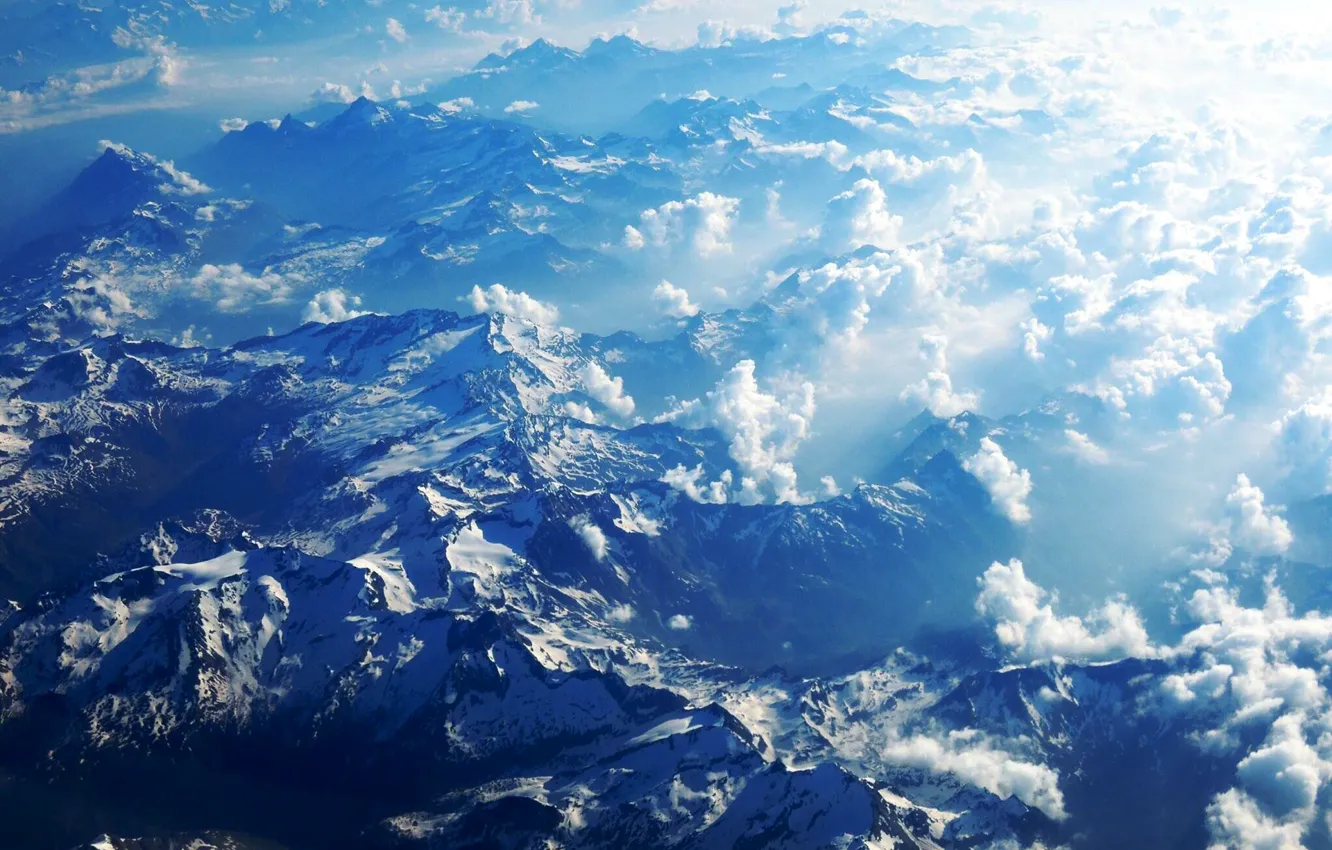 Photo wallpaper clouds, snow, mountains, tops, Alps