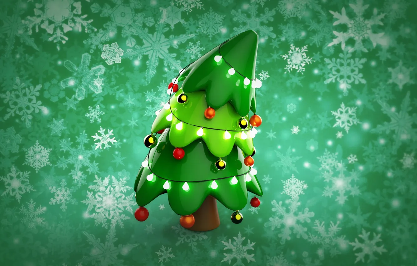 Photo wallpaper winter, balls, snowflakes, rendering, holiday, new year, art, herringbone