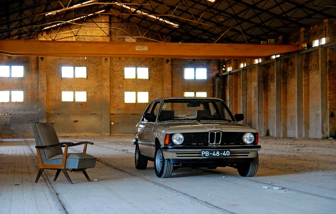 Photo wallpaper background, chair, hangar, car, coating, BMW 315