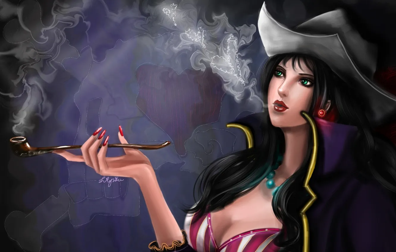 Photo wallpaper smoke, woman, cigarette, Hat