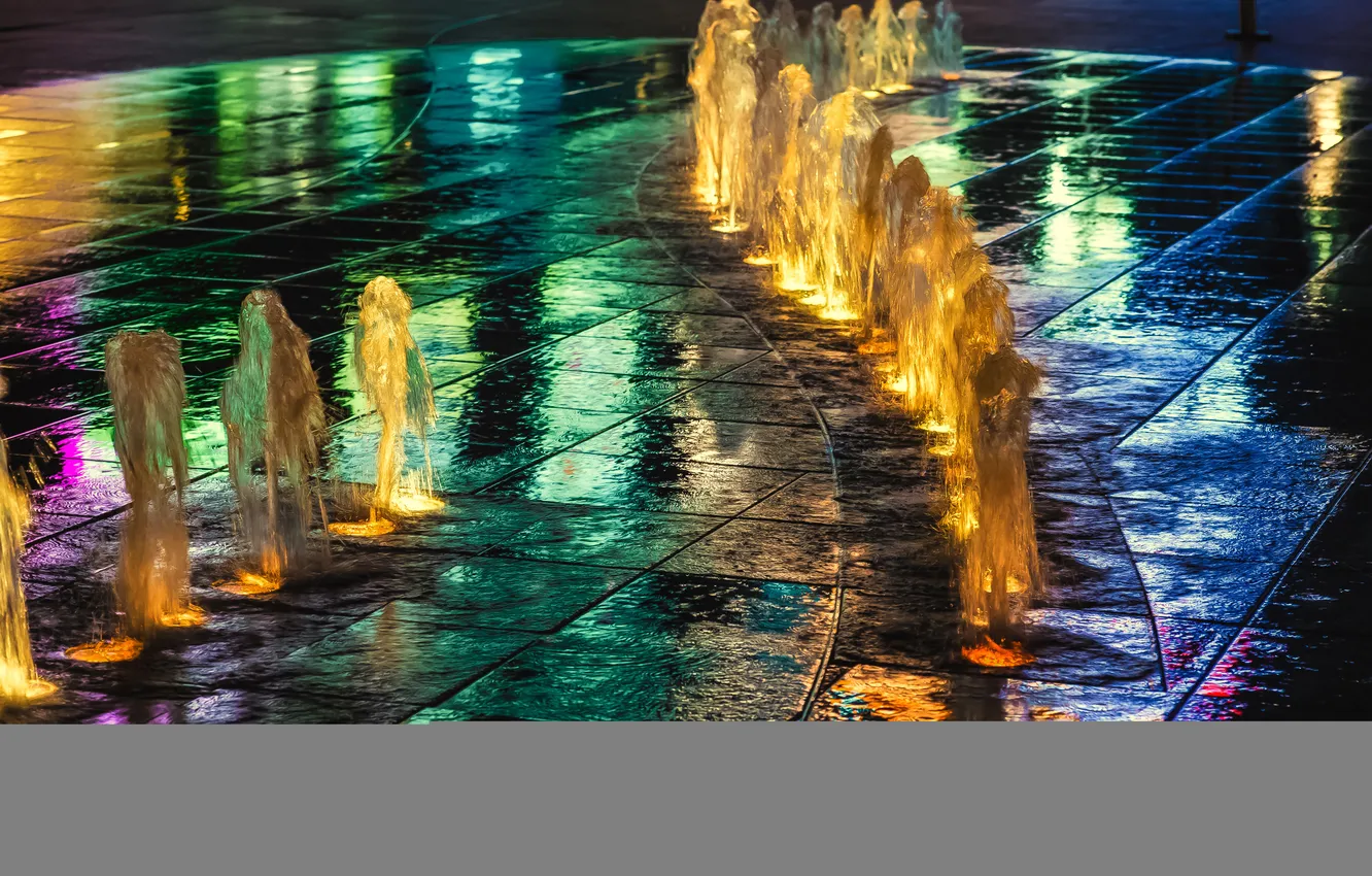 Photo wallpaper the city, reflection, color, the evening, fountain