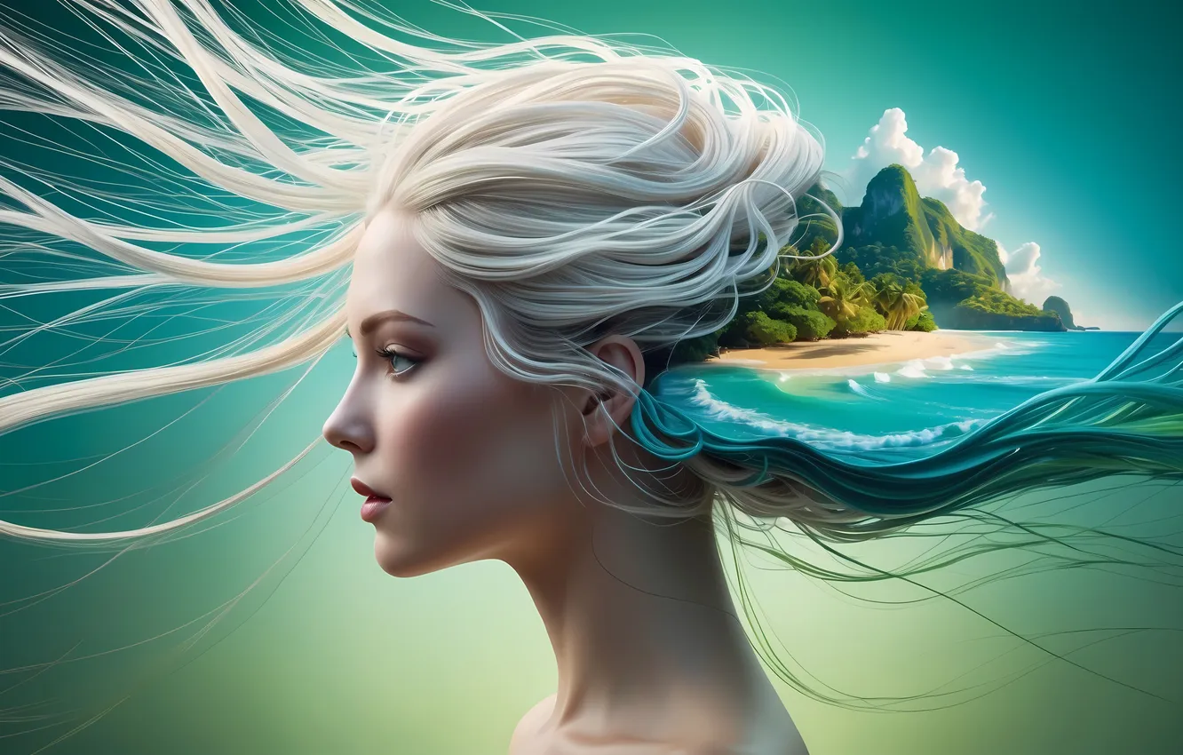 Photo wallpaper girl, creative, hair, digital art, AI art, The Art of Artificial Intelligence, neural network