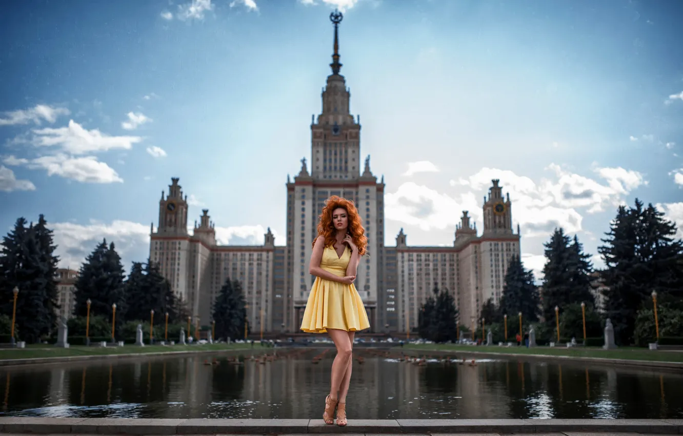 Photo wallpaper girl, the city, dress, Moscow, legs, MSU, George Chernyadev, Hope Niyazova