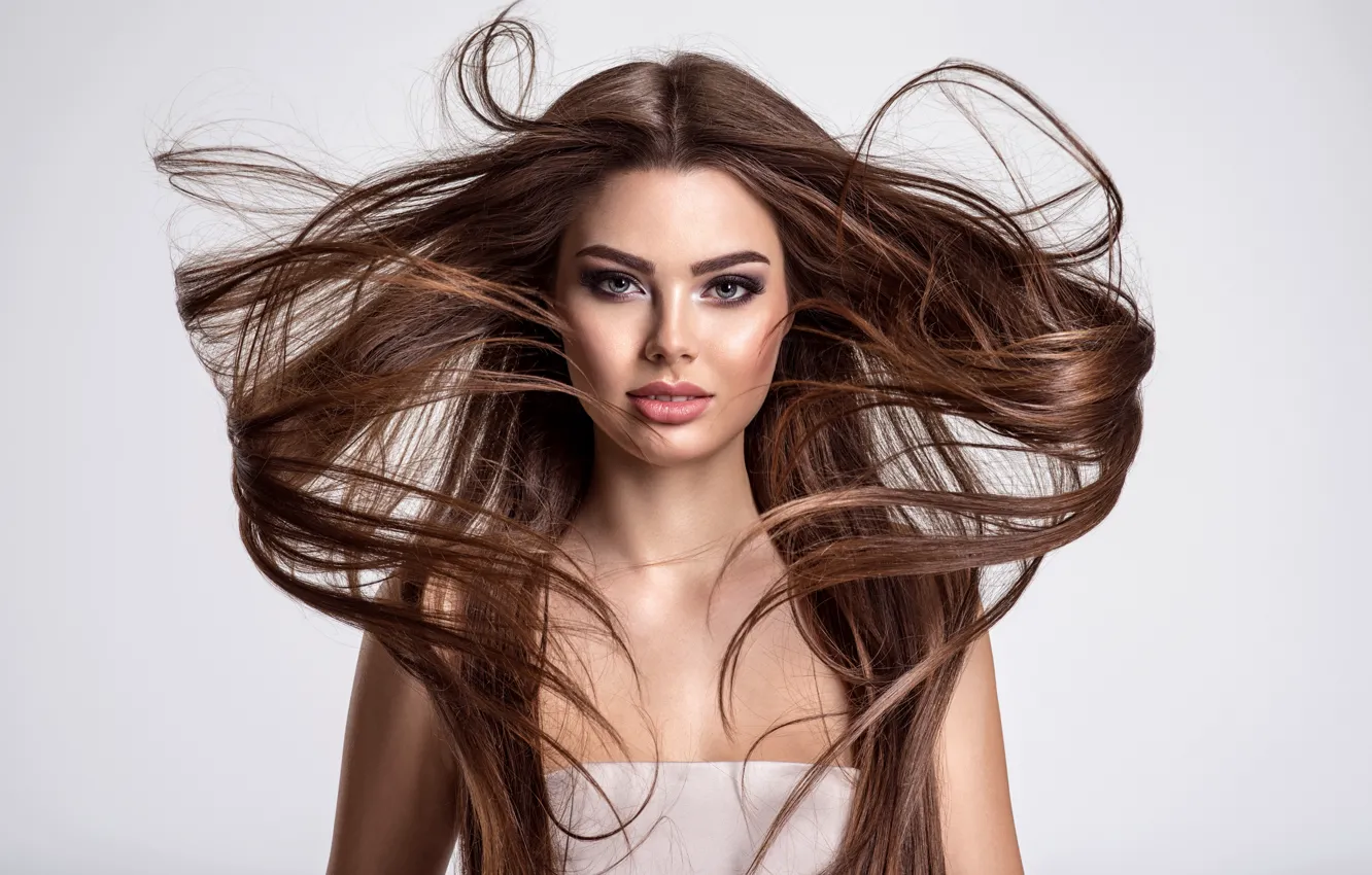 Photo wallpaper look, girl, hair, brown hair