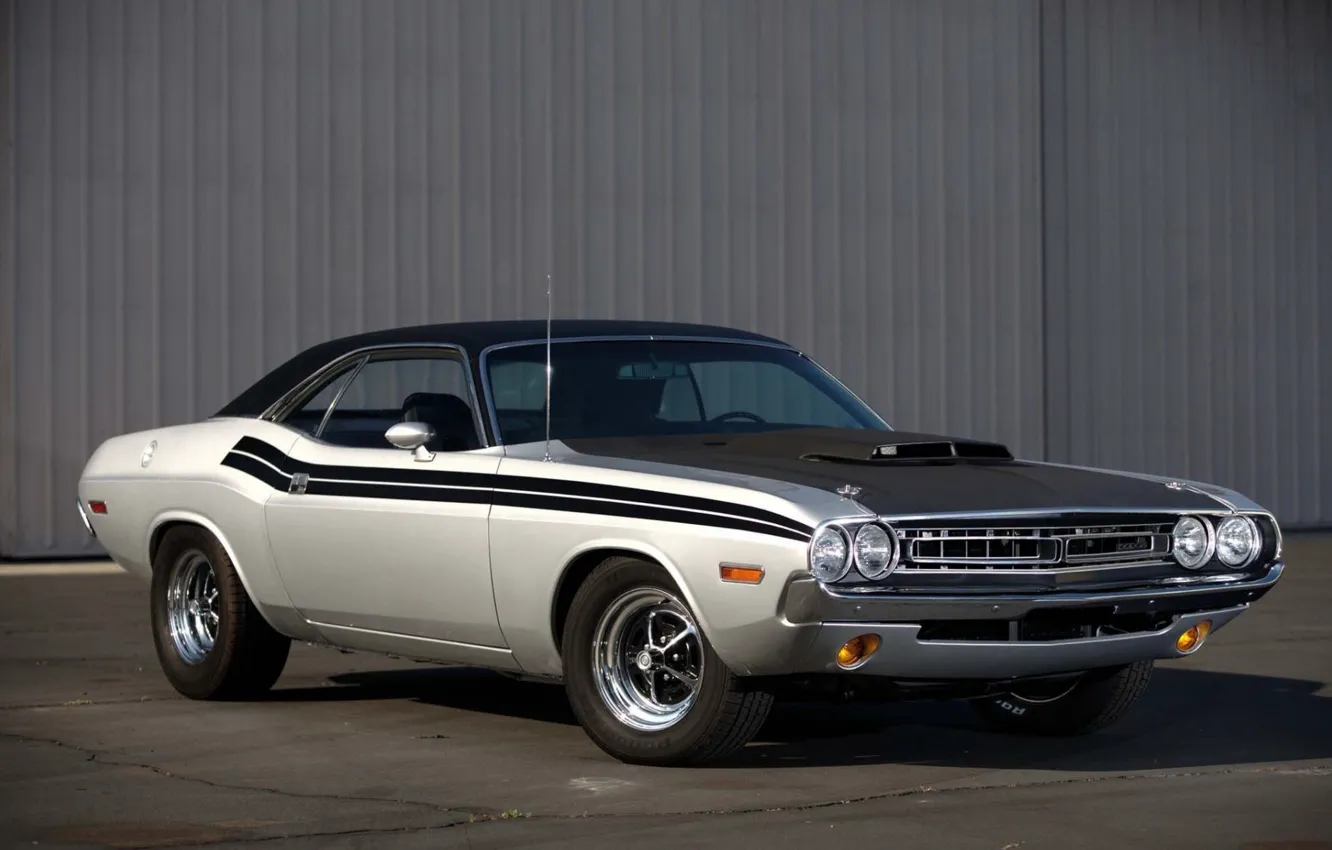 Photo wallpaper silver, Dodge Challenger, american muscle classic