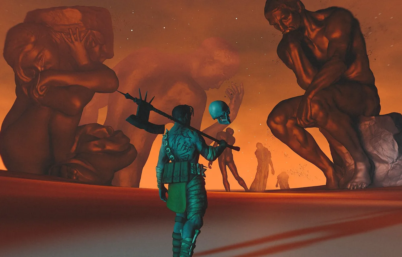 Photo wallpaper weapons, people, skull, giant, axe, gehenna closeup