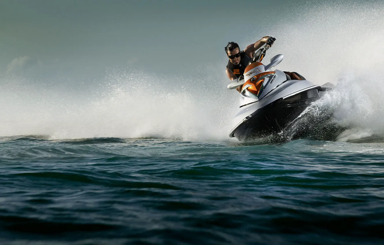 Photo wallpaper water, squirt, man, jet ski