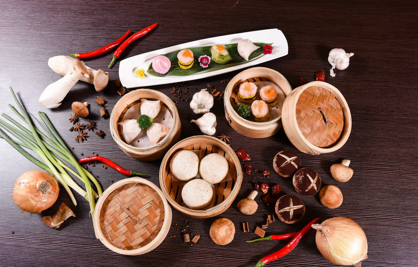 Photo wallpaper mushrooms, food, Japanese cuisine