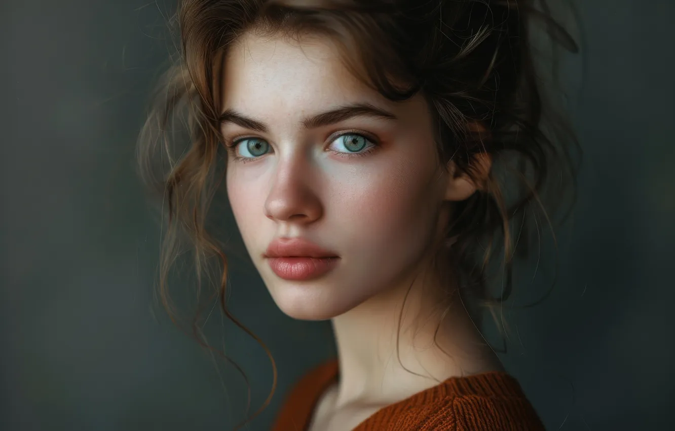 Photo wallpaper look, girl, face, portrait, AI art, neural network
