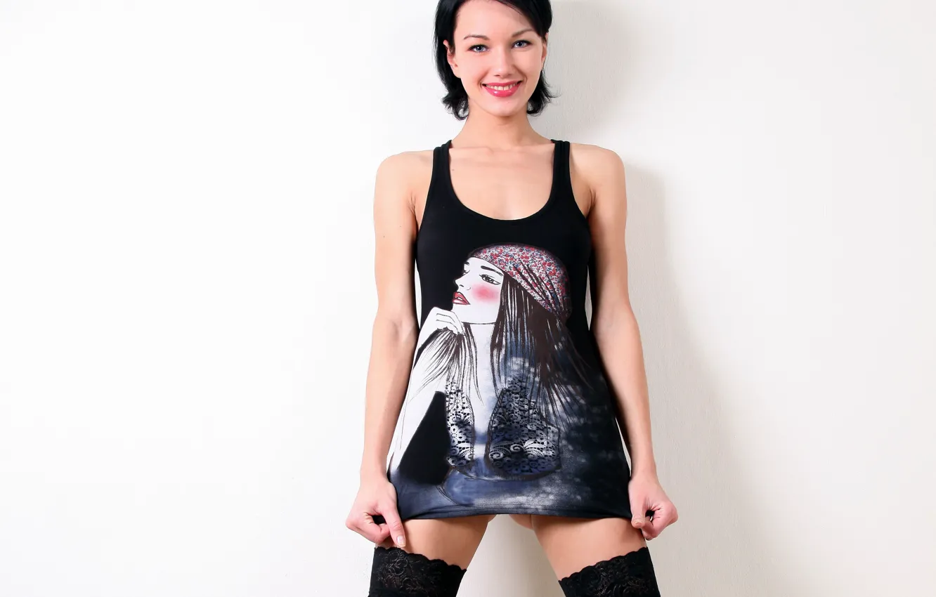 Photo wallpaper stockings, brunette, shirt, Loreen A