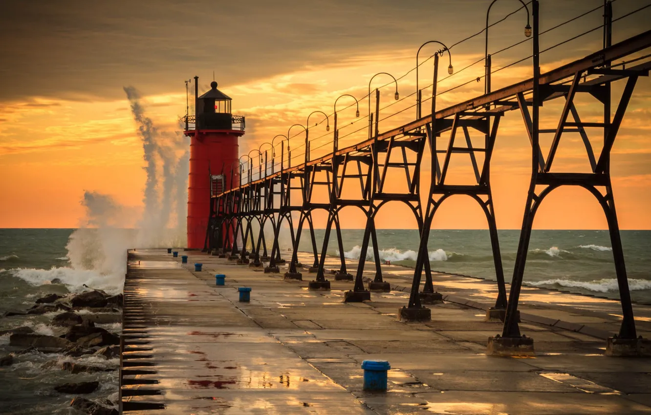 Photo wallpaper sea, photo, lighthouse, pierce