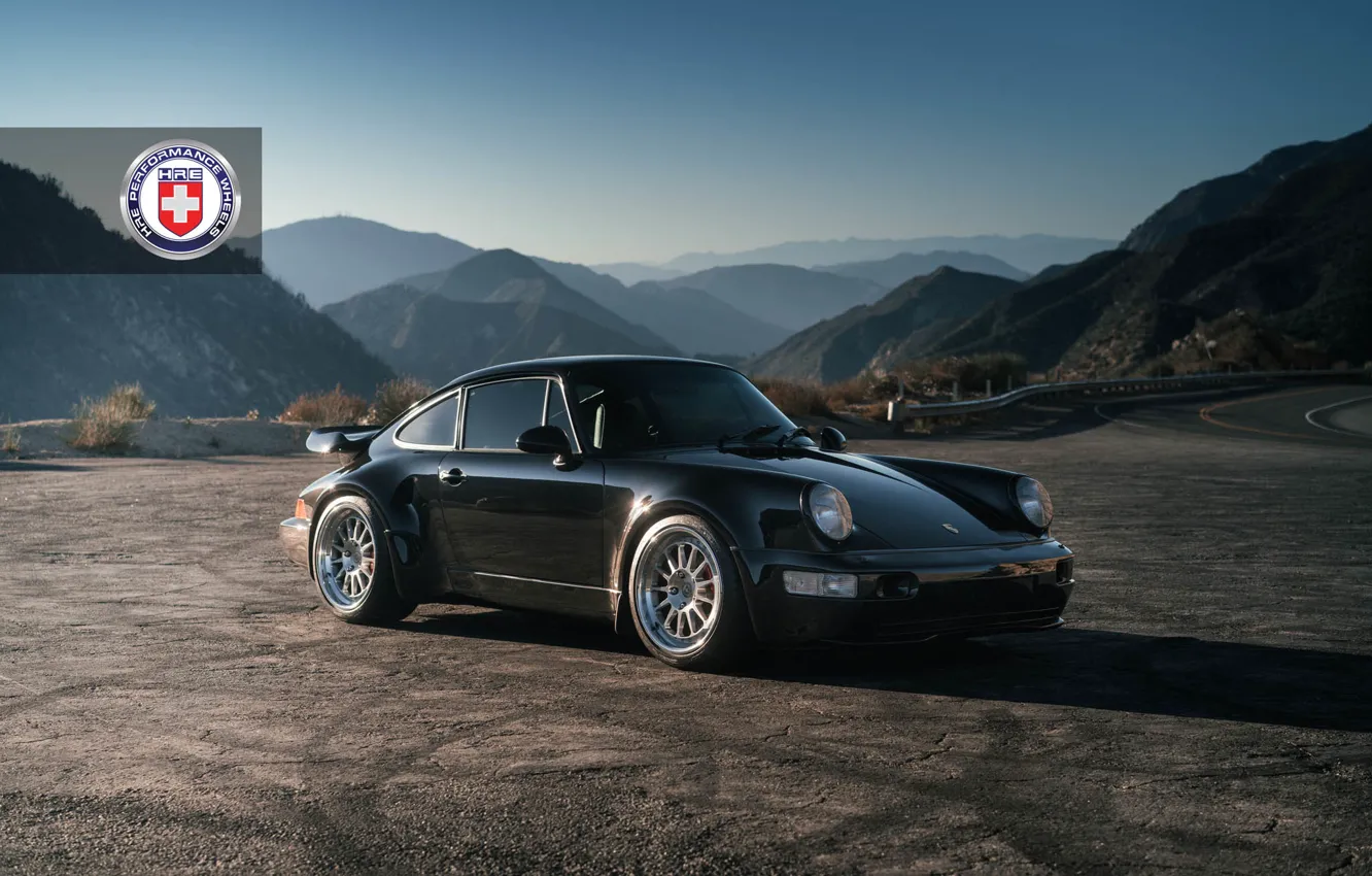 Photo wallpaper Porsche, Classic, Black, with, 964, Turbo, Clear, HRE