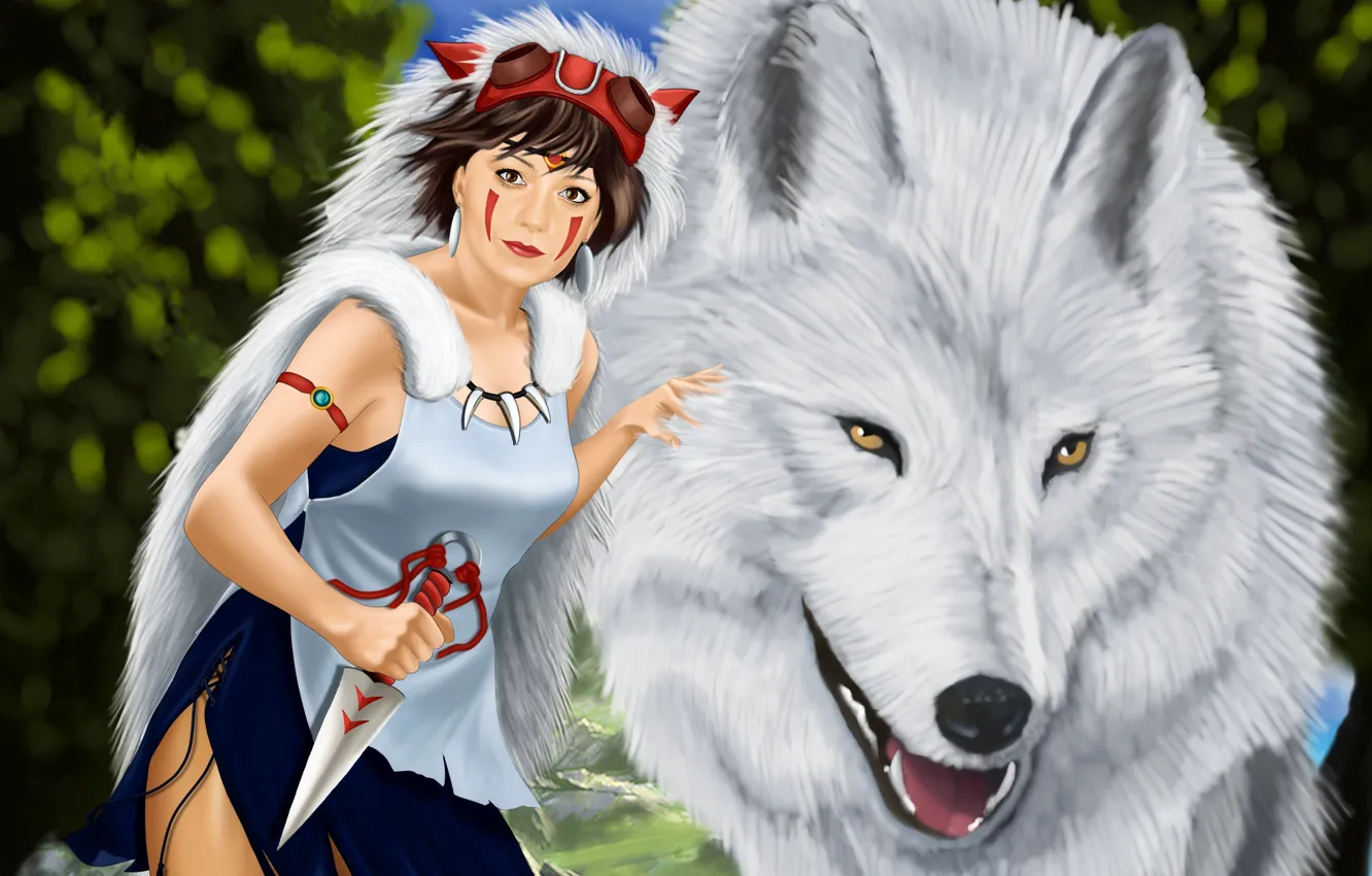 Photo wallpaper girl, wolf, Princess Mononoke, danliz
