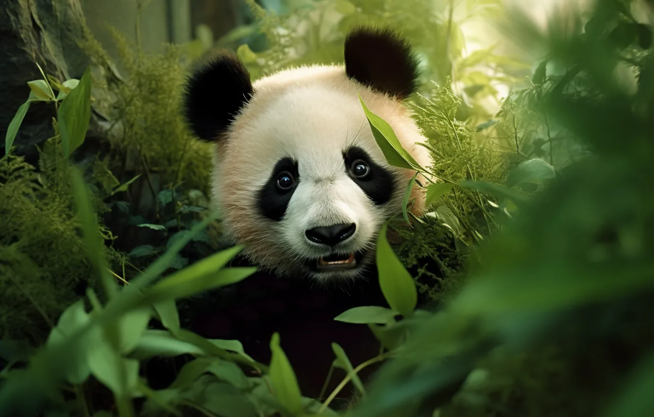 Photo wallpaper greens, grass, look, face, leaves, nature, portrait, baby