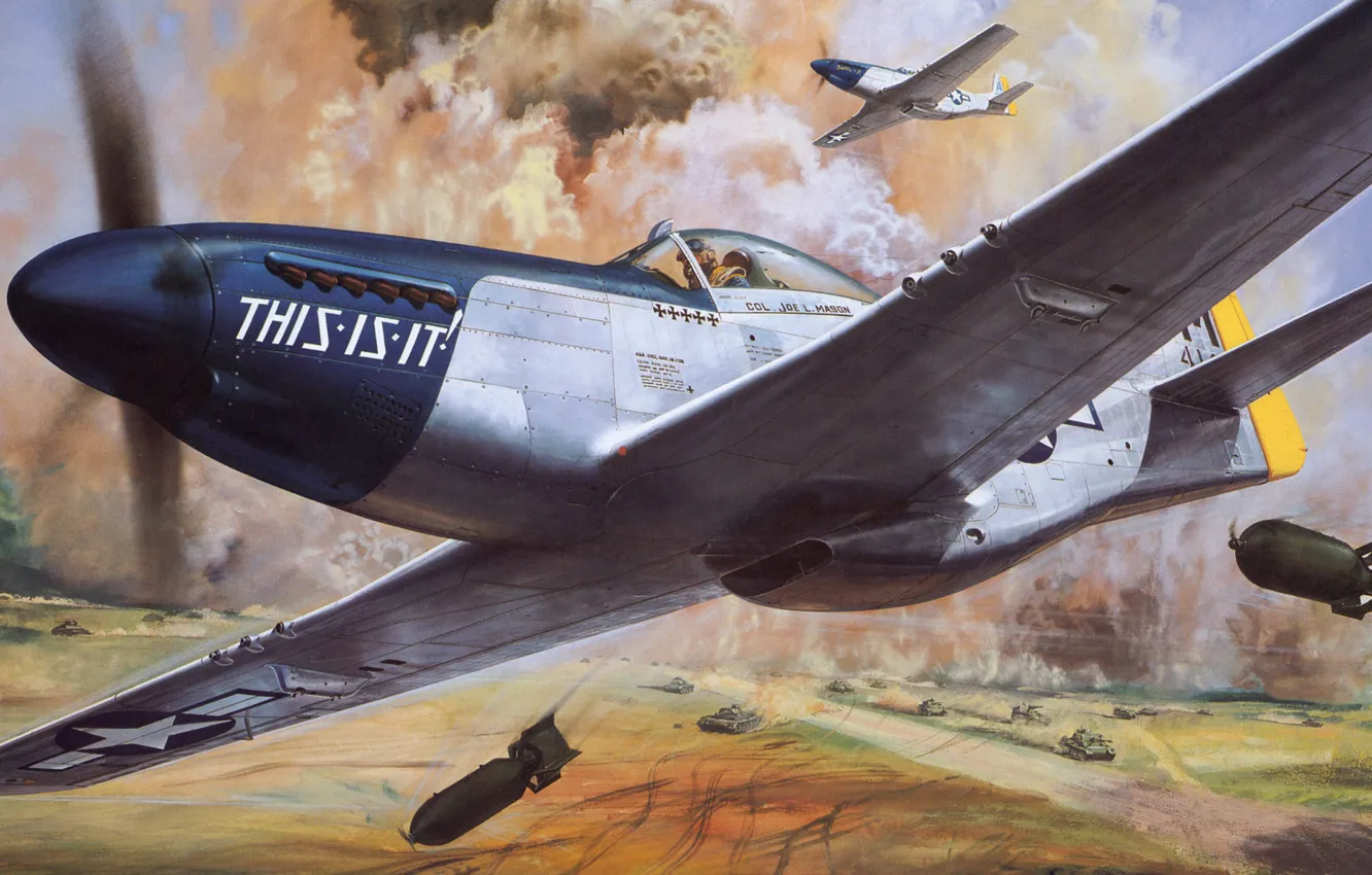Photo wallpaper aviation, figure, mustang, fighter, art, the plane, roy cross, p-51